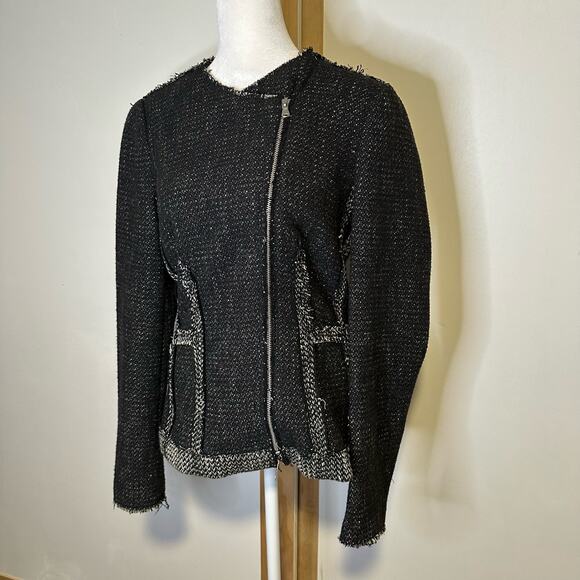 Rebecca Taylor black & cream knit zip-up jacket size 6 - Picture 3 of 12